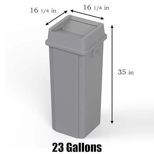 23 Gallon Gray Square Commercial Trash Garbage Can with Lid | Outdoor Office Restaurant School Kitchen