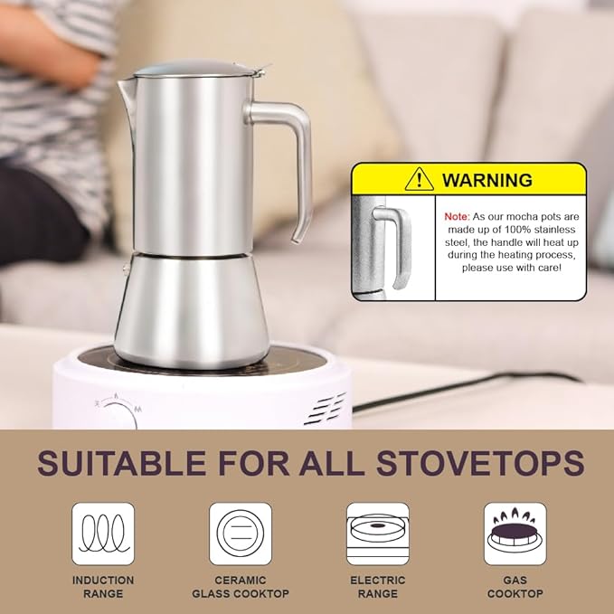 wedrink Stovetop Espresso Coffee Maker 9 Cups Stainless Steel Moka Pot for Greca, Induction, Electric & Gas Stoves(15 OZ/450ml)