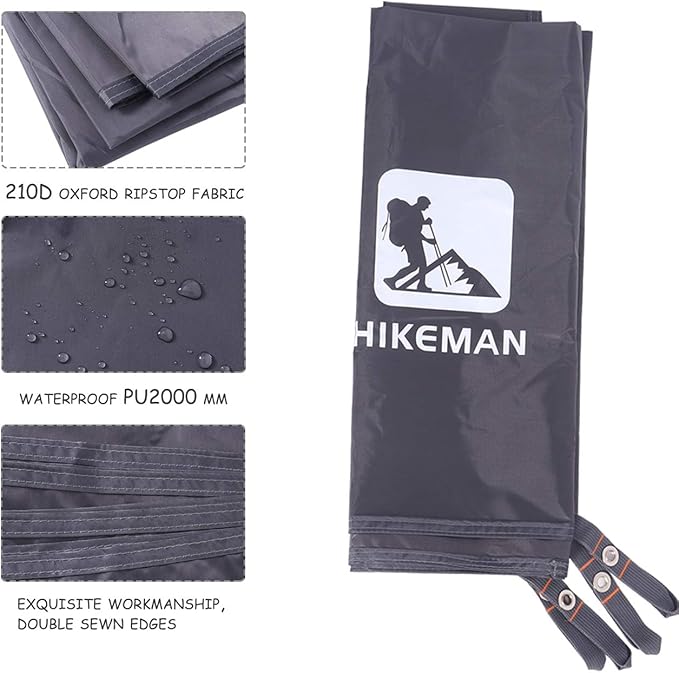 Hikeman Tent Footprint - Waterproof Camping Tarp, Heavy Duty Tent Floor Saver, Ultralight Ground Sheet Mat for Hiking, Backpacking, Hammock, Beach - Storage Bag Included(XL-83”x83”)