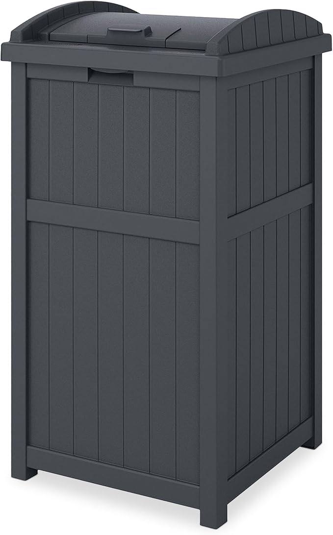 Suncast Outdoor Trash Hideaway, Resin Refuse Container w/ Lid, Cyberspace, 30 Gallon Capacity - Stylish Concealed Waste Storage for Patio, Backyard, Deck or Garden, Use 30-33 Gal. Garbage Can Liners
