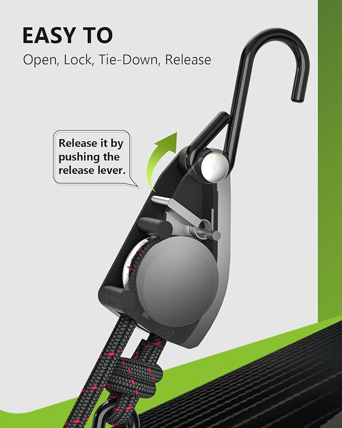 Kayak Tie Down Straps Ratchet, Kayak Straps for Secure Canoe to Roof Racks, Hiking Camping, Boating & Water Activities, Heavy Duty Ratchet Pulley Rope Hanger Kayak Accessories 2-Pack 1/4" 12FT