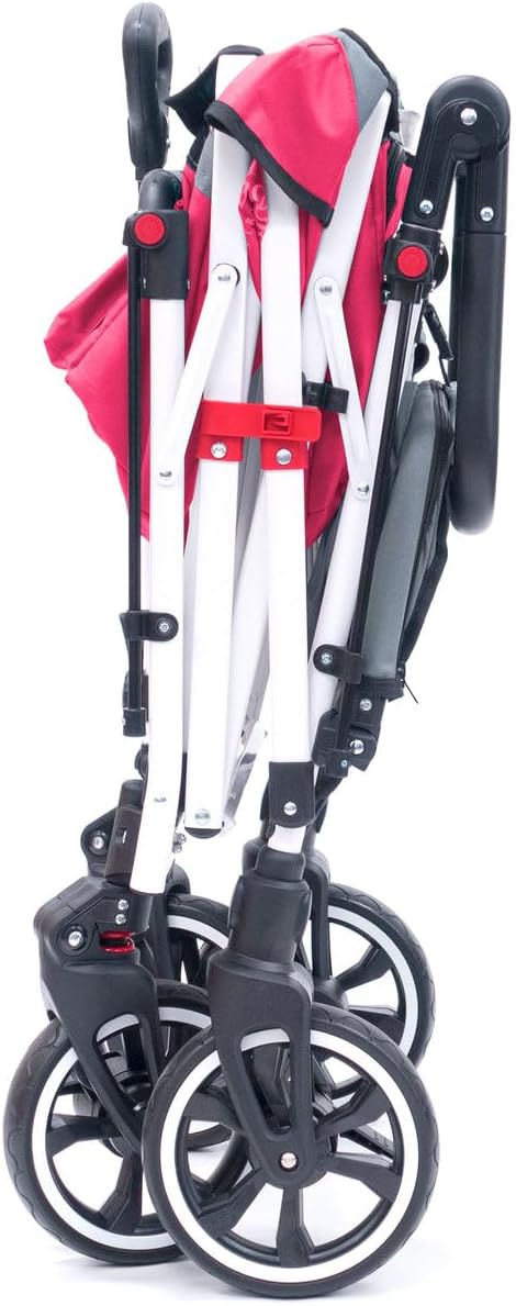 Creative Outdoor Wagon for Kids Push Pull Collapsible Stroller with Canopy Folding Cart | Titanium Series Plus | Beach, Park, Garden (Solid Pink)