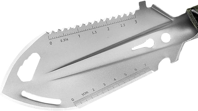 Small Camping Shovel, 9 in 1 Mini Hand Shovel, Portable Backpacking Trowel, Ultralight Compact Multitool for Camping, Gardening, Outdoor Survival, Silver