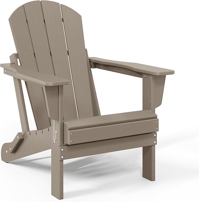 WestinTrends Malibu 2 Piece Set Outdoor Folding Poly Adirondack Chair, Weathered Wood