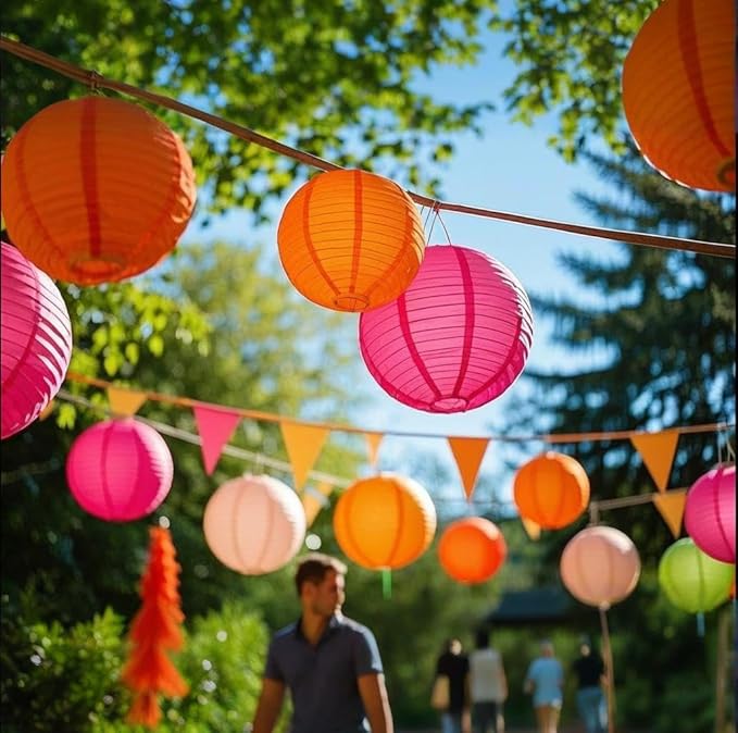 Pink Orange Paper Lanterns Decorative 15pcs Party Hanging Decorations for Bachelorette Wedding Birthday Baby Shower Graduation Anniversary Themed Room Decor