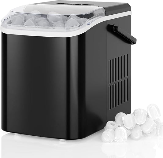 DUMOS Fast & Quiet Ice Maker for Countertop – 9 Bullet Cubes in 6 Mins, 26lbs/Day, Self-Cleaning Portable Ice Machine with Handle for Home, Kitchen, Dorm, Black