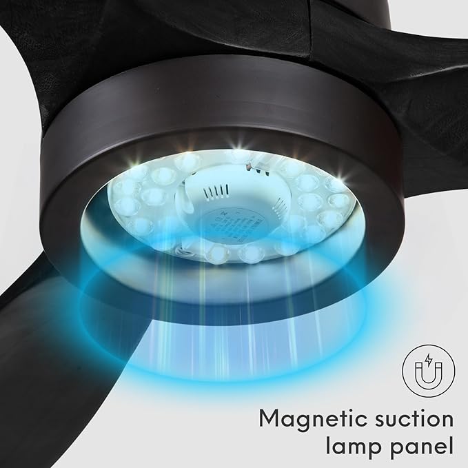 EKIZNSN 42“ Wet Rated Gazebo Ceiling Fans Outdoor Hanging for Patios Waterproof, Pergola Ceiling Fan with Light, Hook Installation, Black