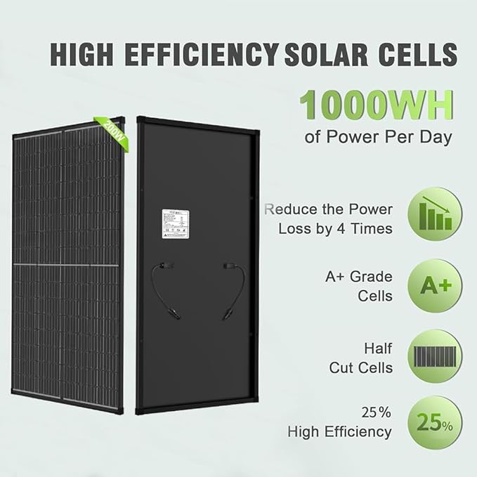 400 Watt Solar Panels, 2PCS 200W Monocrystalline 12V/24V PV Module 25% High-Efficiency Cell Half-Cut for RV Rooftop Camping Power Station Generator Off-Grid Application (2 Pack 200W)