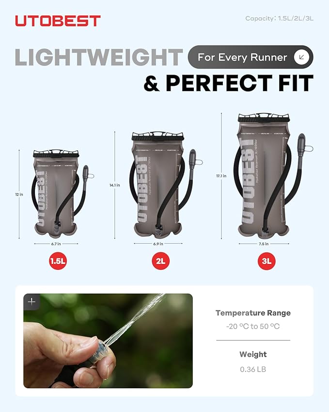 UTOBEST Hydration Bladder,TPU Water Bladder,Water Bladder for Hiking Backpack,BPA Free,Wide Opening,Leak-Proof,Water Reservoir for Hiking Cycling Camping Running