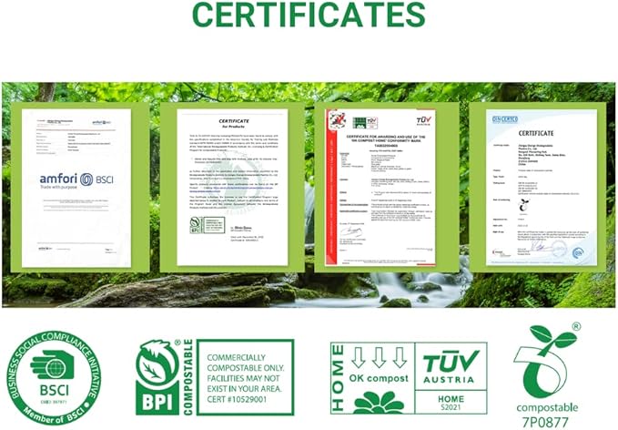 100% Certified Home Compostable Produce Bags, 250 Count, 14 x 18 Inches, Hold Up to 14 Lbs, ASTM D6400, EN 13432, US BPI & Europe OK Compost Home Certified