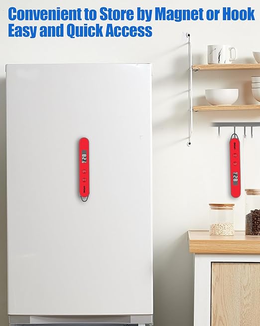 Meat Thermometer for Grill and Cooking, Instant Read Food Thermometer Battery Operated, Foldable Digital Probe, Steak Kitchen Thermometer for BBQ Oven Smoker, Store by Magnet & Hook (Red)