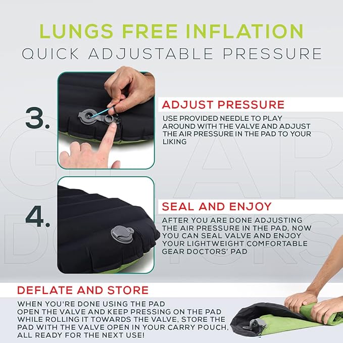 Gear Doctors Camping Pads Self Inflating Ultralight Apollo air 4.3-5.2 R Insulated Camping mats 1.5-3.3 in Must Haves Inflatable Foam air Sleep mat self Inflating air Mattress for Camping cot