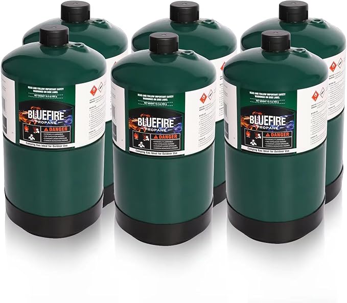 BLUEFIRE 16.4 oz Propane Replacement Fuel Camping Gas Cylinder Pack of 6 All Purpose Portable Canister Propane Gas Tank for Camping Stove Outdoor Backpack Mini Burner Heater Cooking Torch Lamp
