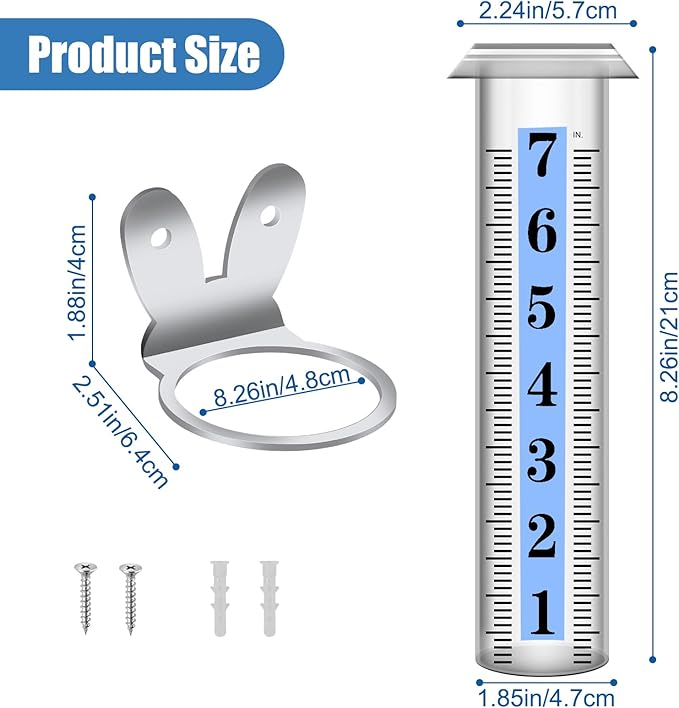Accurate Rain Gauge Outdoor,7" Rain Gauges Outdoors Best Rated with Stainless Steel Rack Holder, Thickened Plastic Large Precise rain Measure Guage for Yard Fence Garden Lawn Farm