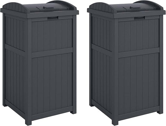 Suncast 2 Pack Trash Hideaway Refuse Container, Stylish Resin Outdoor Garbage Bin with Latching Lid, 30 to 33 Gallon Capacity, Cyberspace