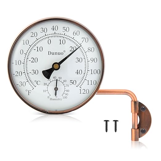 4" Brass Outdoor Thermometer, Indoor Thermometer for Room – Analog Wall-Mount Temperature Gauge with Humidity – Decorative for Patio, Garage, House, Greenhouse, Window, Antique Bronze