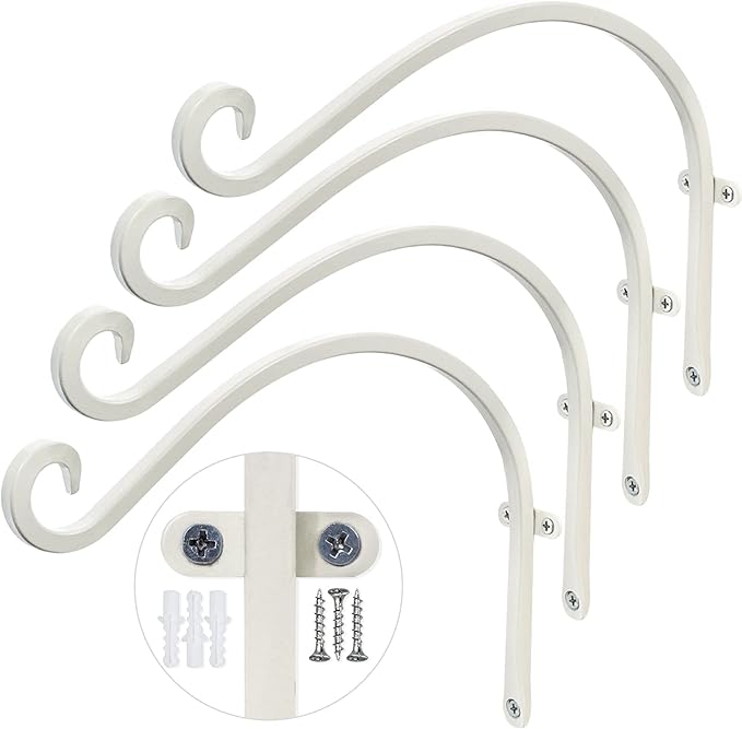 AJART Hanging Plant Bracket for Plant Hangers Outdoor (4 Pieces -12 inch) More Stable and Sturdy White Plant Hooks