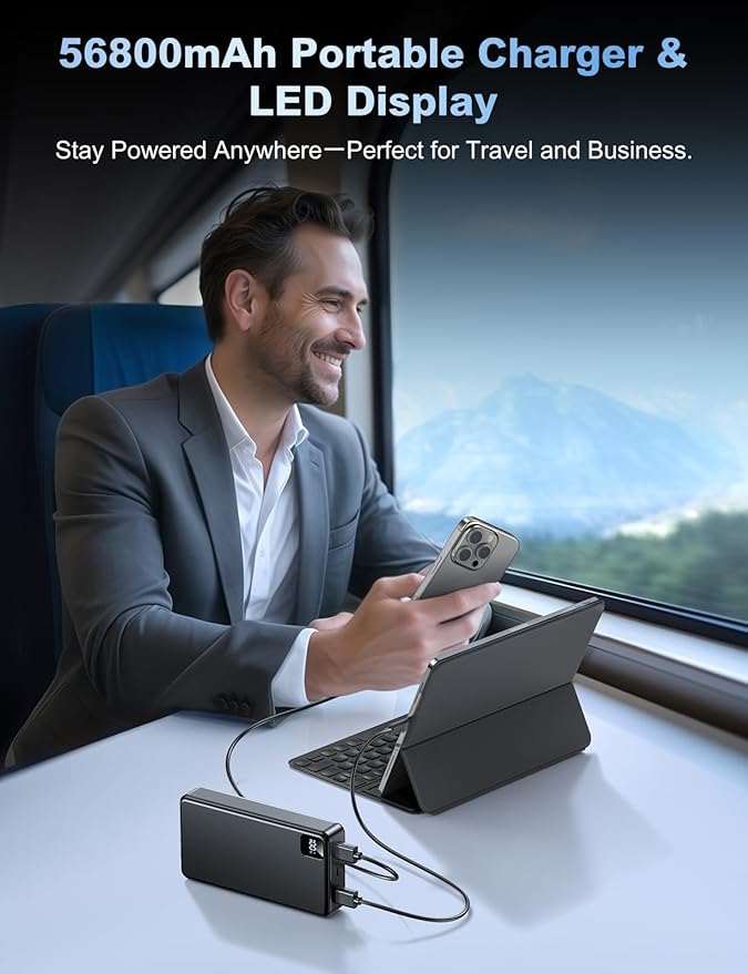 Portable Charger Power Bank 56800mAh Battery Pack-22.5W Fast Charging with USB C & LED Display, 3 Outputs High Capacity Portable Power Bank for iPhone 16/15/14/13 Series, Samsung, iPad etc