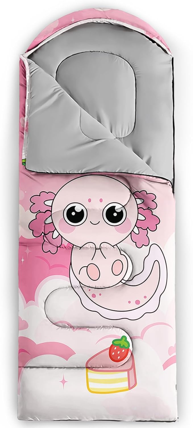 AILONEN Pink Lovely Rabbit Sleeping Bag for Girls Kids Adults,Warm and Cool Weather,Lightweight,Waterproof Backpacking,Cartoon Flowers Printed Bunny Sleeping Bag for Camping