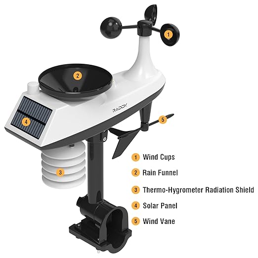 Raddy AG7 Weather Station Wireless Indoor Outdoor Thermometer, 7.4'' Digital Color Display Atomic Weather Clock, Temperature Humidity Monitor with Weather Forecast and Barometric Pressure