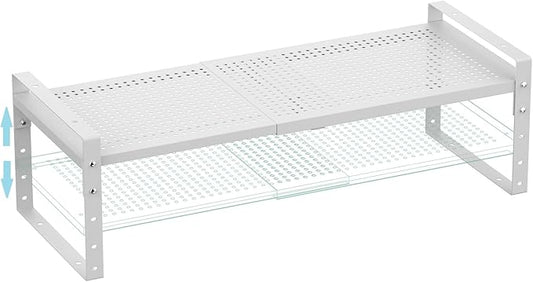 Expandable Spice Rack, Stackable Metal Pantry Storage Shelves Stand, Adjustable Height Cabinet Shelf Organizer Racks(1PACK/WHITE,MEDIUM)