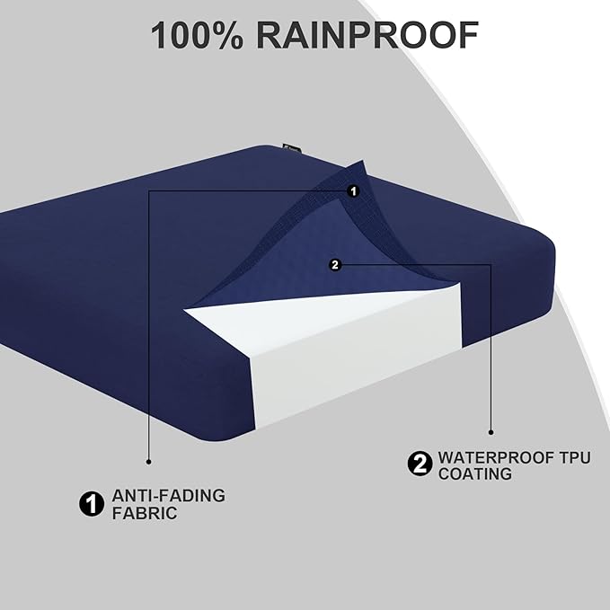 Favoyard Outdoor Chair Cushion 24 x 24 x 4 Inch Rainproof & 3-Year Fade Resistant Patio Furniture Cushions with Removable Cover and Adjustable Ties for Garden Sofa Couch Pads Set of 2, Blue