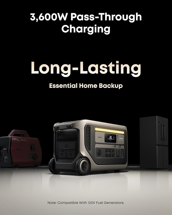 Anker SOLIX F3000 Portable Power Station, 3,072Wh, 6,000W Recharging, Solar Generators for Home Use, Expandable to 24kWh, Works with Generator, For Power Outages, Camping, RVs, Emergencies