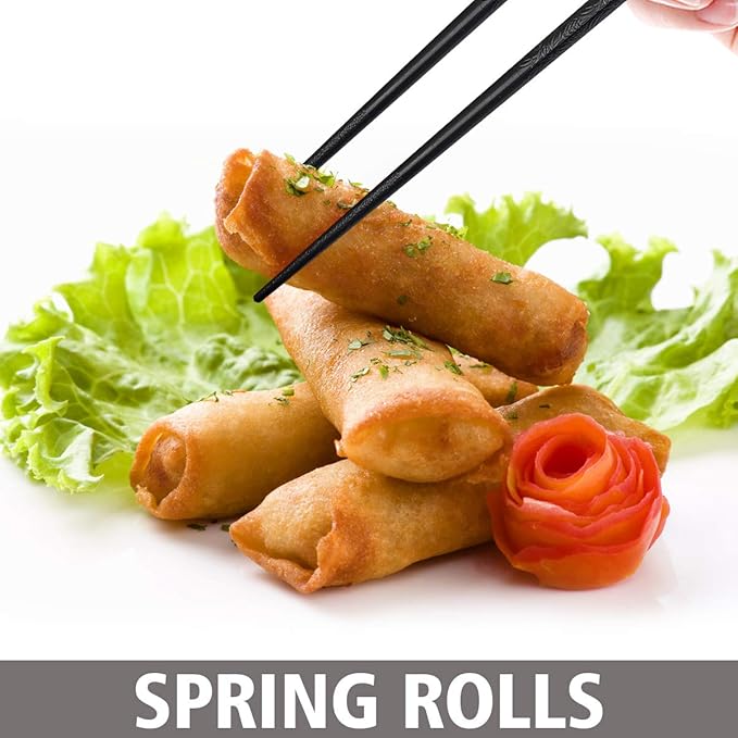 GLAMFIELDS 10-Pairs Fiberglass Chopsticks - sushi Reusable Chop sticks for food, Dishwasher Safe, 9.5 Inches - Black Flower