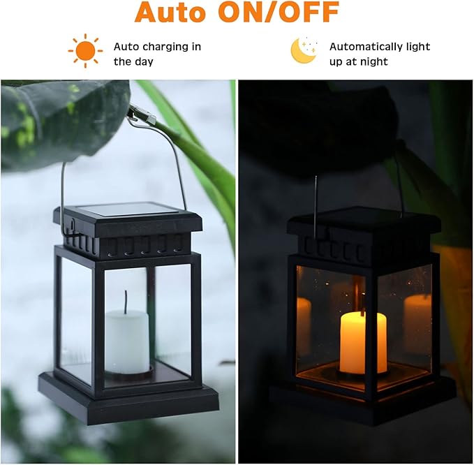 Yexiya 18 Pcs Hanging Solar Lanterns Outdoor Garden Candle Lights Black Waterproof LED Solar Lanterns Lights for Garden Yard Deck