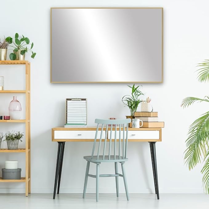 Frame My Mirror Gold Metal Framed Mirror, 28" x 54" Mirror for Bathroom, Metal Frame, True Reflections Glass, Gold Finish, Stanton Design, Hangs Horizontally or Vertically, Made in USA