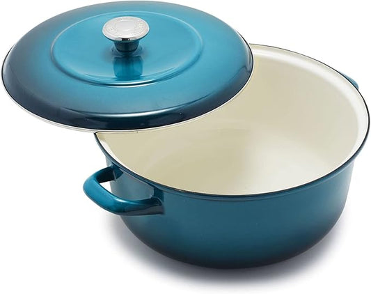 Merten & Storck 7QT Round Dutch Oven Casserole Pot with Lid, European Crafted Enameled Iron Stockpot, Induction & All Cooktops, Braising, Stews, Roasting, Slow Cooking, Sourdough, Aegean Teal