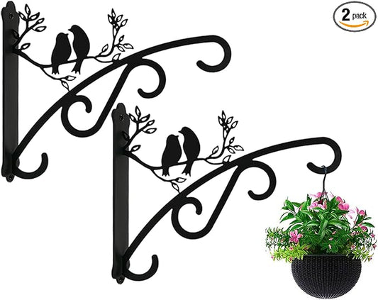 Heavy Duty Outdoor Hanging Plants Brackets, Plant Hangers with Wall Mounted Solid Steel Indoor Hooks, Basket Lantern/Light/Bird Feeder, Pack of 2 Garden Gifts Black (8 inch Black)