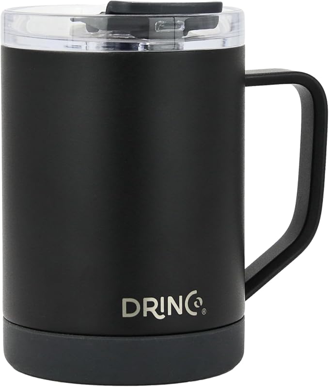 Drinco 16 oz Coffee Mug, Vacuum Insulated Camping Mug with Lid, Double Wall Stainless Steel Travel Mug Insulated Tumblers Coffee Mugs Coffee Cups Tea Cup (16oz Black)