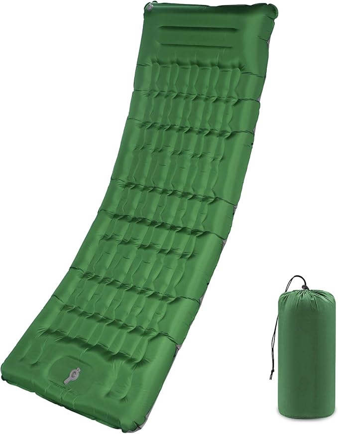 Camping Sleeping Pad with Pillow: Extra Thick 4.7 Inch Ultra-Light Self Inflating Air Mattress, Lightweight Compact Inflatable Sleep Mat for Backpacking, Hiking, Tent (Olive Green)
