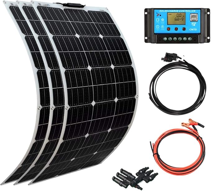 XINPUGUANG Solar Panel 100W 12V Monocrystalline Flexible 300W System Kit Hightweight Solar Battery Charger pv Connector for RV Boat Cabin Tent Car (300W-1)