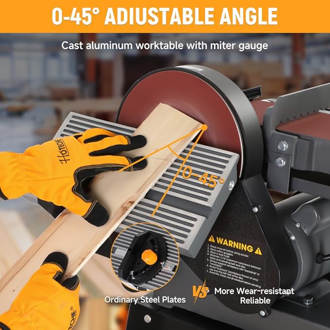 Hoteche 7.9-Amp 6-Inch x 48-Inch Belt and 9-Inch Disc Sander, 1-HP Power Combination Sander with Open Stand, Heavy-Duty Benchtop Sander for Woodworking and Metal, Dust Collection System