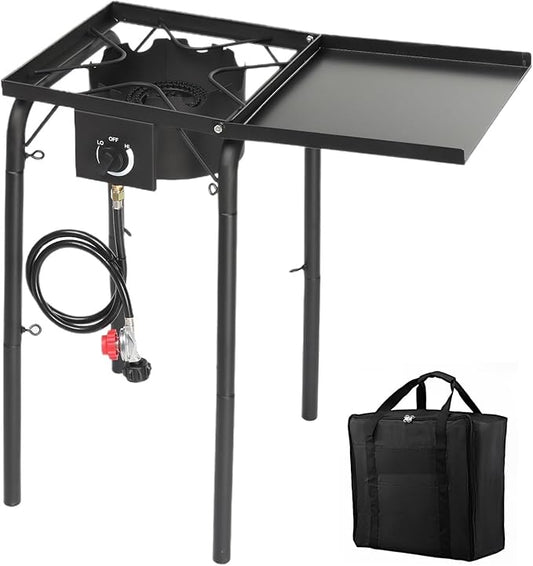 Bonnlo Single Burner Gas Stove Propane Stove, 100,000 BTU High Power Portable Outdoor Camp Cooker Stove with 20 PSI Regulator, Adjustable Height & Side Shelf for Backyard, Camping, Tailgating