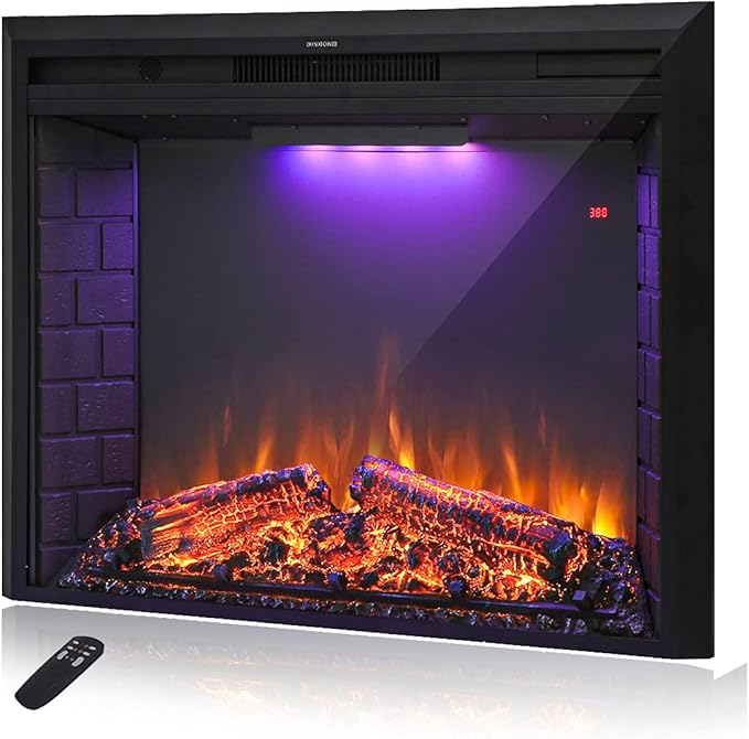 36'' Electric Fireplace Insert, Retro Recessed Fireplace Heater with Fire Cracking Sound, Remote Control & Timer, 750/1500W, Black