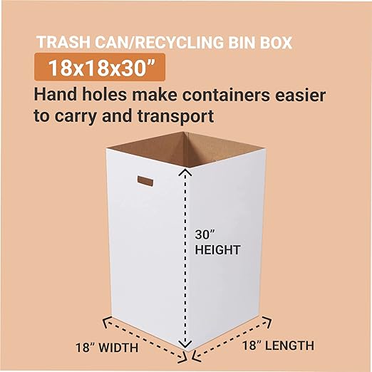 AVIDITI Cardboard Trash Cans and Recycling Bins, 40 Gallon 18"L x 18"W x 30"H (10-Pack) Reusable or Disposable Pop Up Garbage Boxes for Parties, Outdoor Events, Heavy Duty, Plain