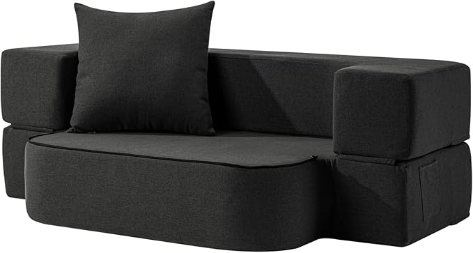 2-in-1 Folding Sofa Bed with Pillow - Folding Chair Floor Couch & Sleeping Mattress - Washable Cover & Memory Foam Sleeper Chair for Living Room/Guest Room/Apartment/Loft, Dark Gray
