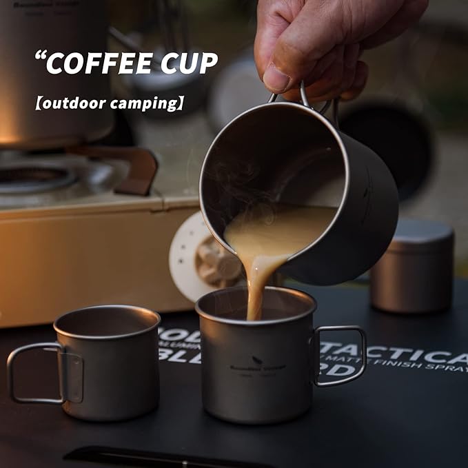 Boundless Voyage Titanium Camping Coffee Pot 1500ml Barista Kettle for Making Coffee, Boiling Water - Outdoor Traveling Campfire Stovetop Fast Brew (Kettle+3 Cups Set)