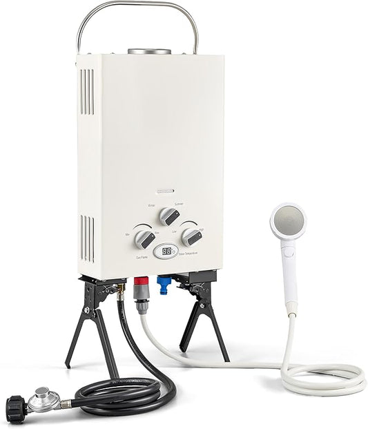 DARTMOOR LPG Portable Water Heater, Outdoor Tankless Propane Water Heater with Adjustable Flow & Showerhead, 1.6gpm Camping LPG Heater for Hot Water, Battery Powered Propane Shower Heater for Outdoor