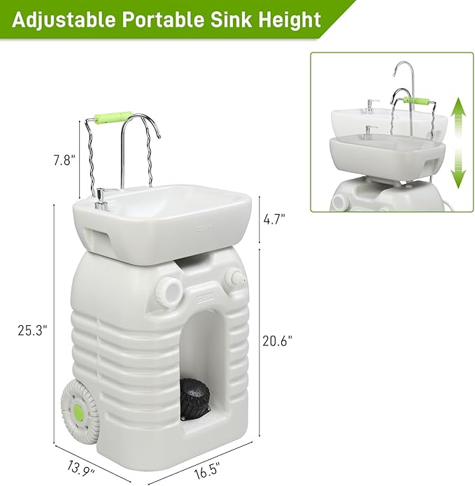 VINGLI 45L Upgraded Portable Sink| Rolling Hand Wash Basin Stand with Towel Holder & Soap Dispenser & Wheels, Perfect for Garden/Camping/Outdoor Events/Gatherings/Worksite/RV/Indoor