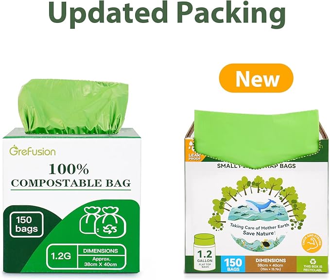 Compostable Trash Bags for Kitchen Compost Bin 1.2 Gallon,150 Count,Compost Bags Small for Food Scrap Waste Bags for Countertop Bin Certified by BPI,ASTM D6400 and OK Compost