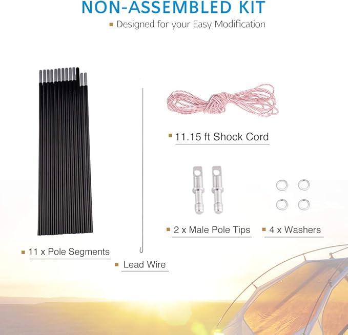 Aluminum Tent Poles Replacement, Fits Both Female and Male Ends, Lightweight Tent Pole Repair Kit, 7001 Aluminum Alloy T6 Heated