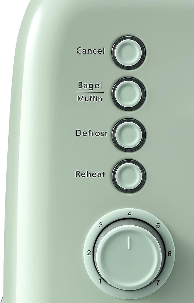 BUYDEEM DT620 2-Slice Toaster, Extra Wide Slots, Retro Stainless Steel with High Lift Lever, Bagel and Muffin Function, Removal Crumb Tray, 7-Shade Settings,Cozy Greenish