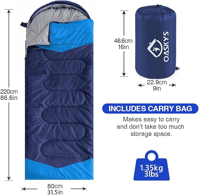 oaskys Camping Sleeping Bag - 3 Season Warm & Cool Weather - Summer Spring Fall Lightweight Waterproof for Adults Kids - Camping Gear Equipment, Traveling, and Outdoors