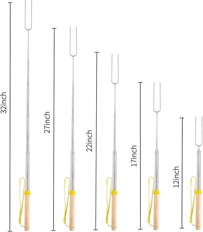 Marshmallow Roasting Sticks 8 pcs Hanging Telescoping Smores Skewers 32 Inch BBQ Forks Campfire Tools
