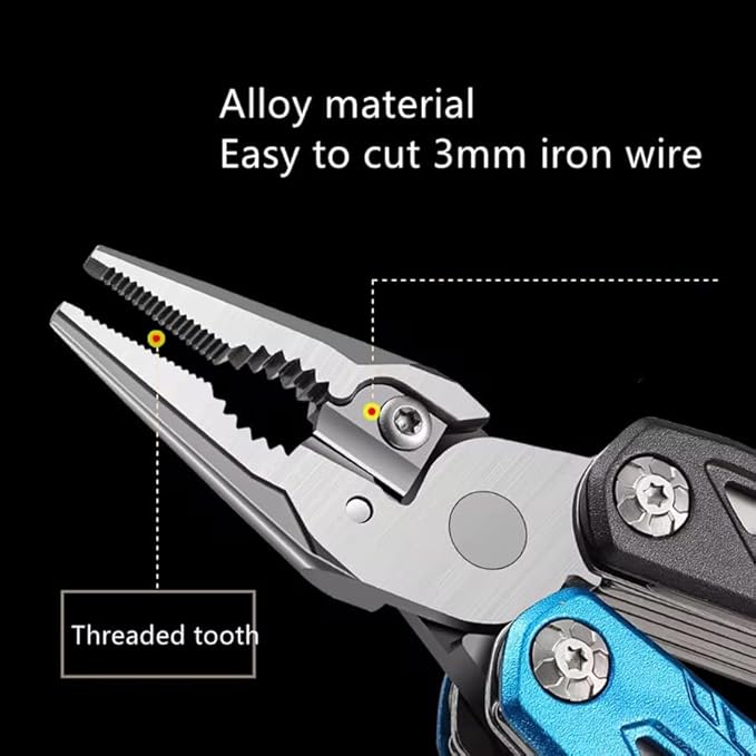 MALOM 18-in-1 Upgraded adjustable Hammer, Stainless Steel multitool Pliers with Replaceable Tungsten Wire Cutters, Bottle Opener, Nylon Sheath, Ideal for Camping, Survival, Hunting (Blue)