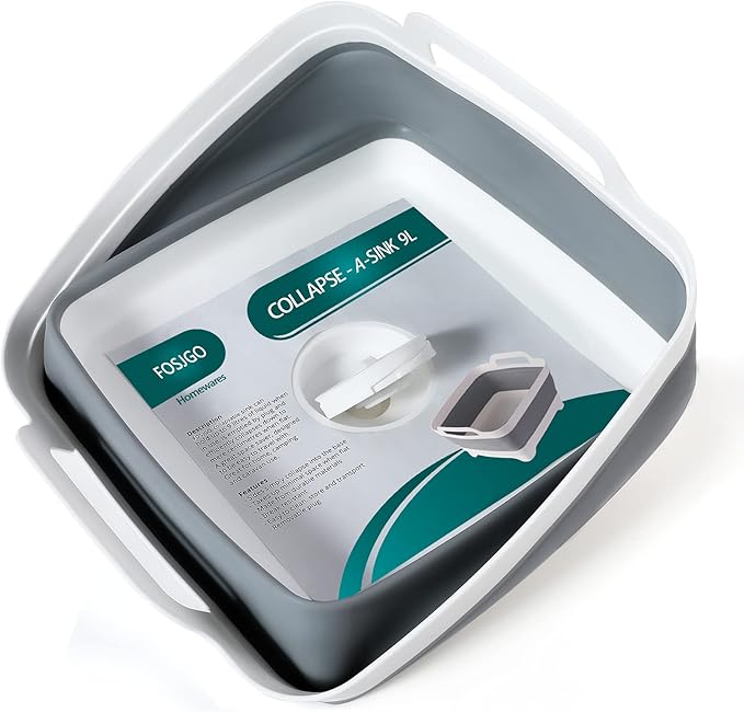 2.4 Gal(9L) Collapsible Dish Basin with Drain Plug,Space Saving Multiuse Foldable Sink Tub,Dishpan,Kitchen Sink for Camping,Plastic Tub,Vegetable Washing,Beverage Tubs